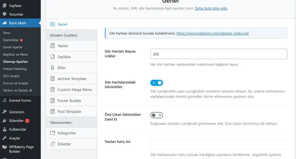 Rank Math Sitemap Ayarları