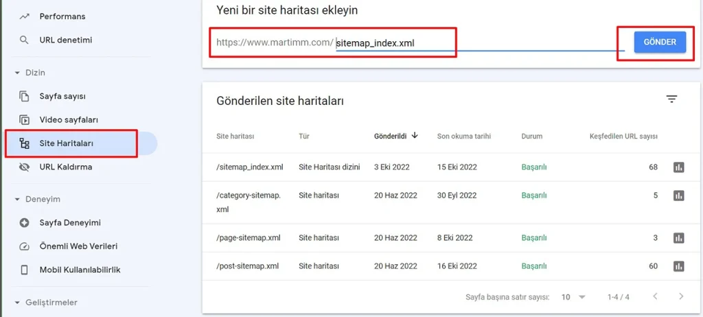 Search Console Site Haritasını Eklemek